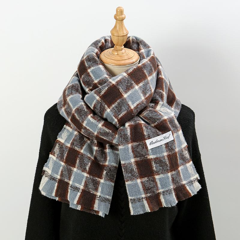 Vintage Plaid Pashmina Shawl Scarf For Woman Winter Warm Scarves Fashion Long Wraps Thick Cashmere Like Muffler Foulard Scarf