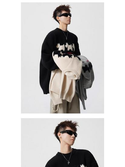 Men's Winter Cartoon Fleece Sweater - Round Neck, Loose Fit, Versatile for Casual Couples