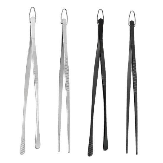 2Pcs Kitchen Cooking Tongs 12 Inch Food Clamp Stainless Steel Fine Tweezers with Serrated Tips for Chef Grill BBQ Pasta Salad