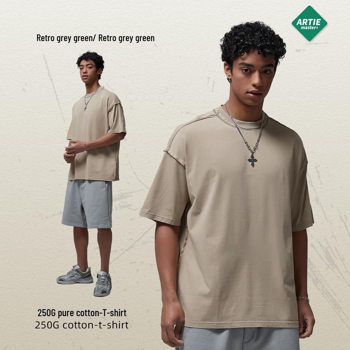 

Футболка мужская ARTIE Retro Washed с коротким рукавом 2024 года — свободный крой, модная, 250 г, с оборками для весны/лета L