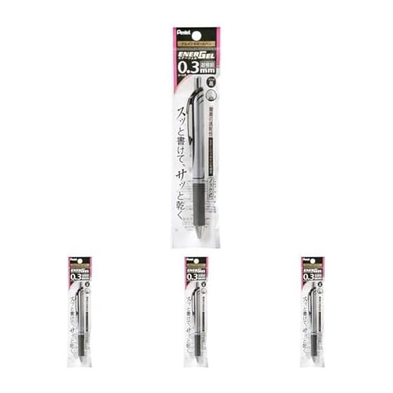 Pentel EnerGel Gel Ink Retractable Pen, 0.3mm, Silver Barrel, Black Ink (XBLN73-A)