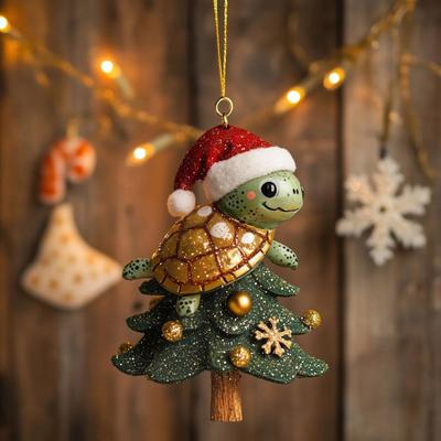 Weihnachtsbaum Anhänger Dekoration Schildkröte mit Weihnachtsmannmütze Design Funkelnder Schmuck Feiertags Partydeko