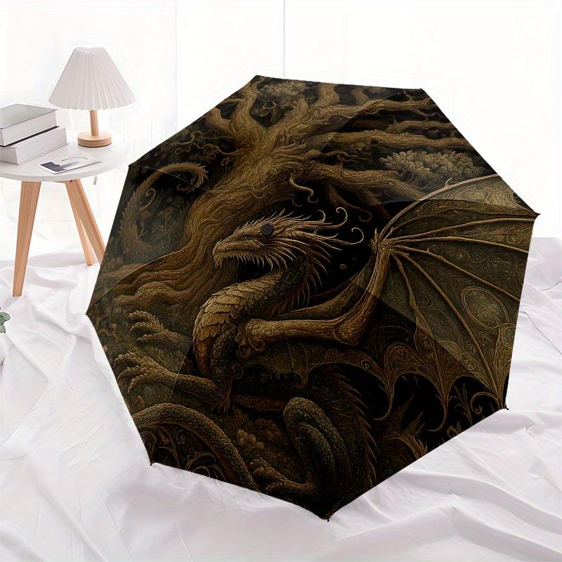 Dragon Tree Fantasy Circular  DecorUmbrella, Portable 3-Fold Compact Umbrella,Christmas Gift ES570