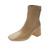 Stylish Square Heel Single Boots Women's Square Toe Rear Zip Anti-Slip Wear-Resistant Block Heel Short Boots