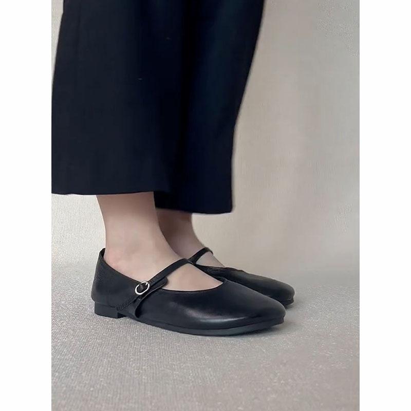Sheepskin Version~ Soft and Shallow Mouth One-word with Flat Shoes Versatile Casual Commuting Simple Big Head Mary Jane Shoes Single Shoes