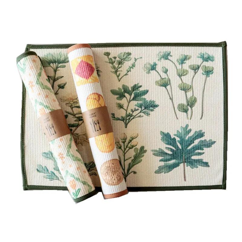 1Pc 30x40cm Rectangle Thicken Cotton Woven Flower Printed Dining Table Mat Insulation Pad Home Kitchen Placemat