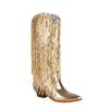 Fashion Women's New European and American Nightclub Pointed Sequin Tassel Knee High Heel Large Western High Barrel Boots 44 45 46