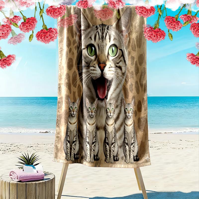 Cute Cat 3D Print Beach Towel, Large Soft Quick Dry Towel for Beach Camping Swimming