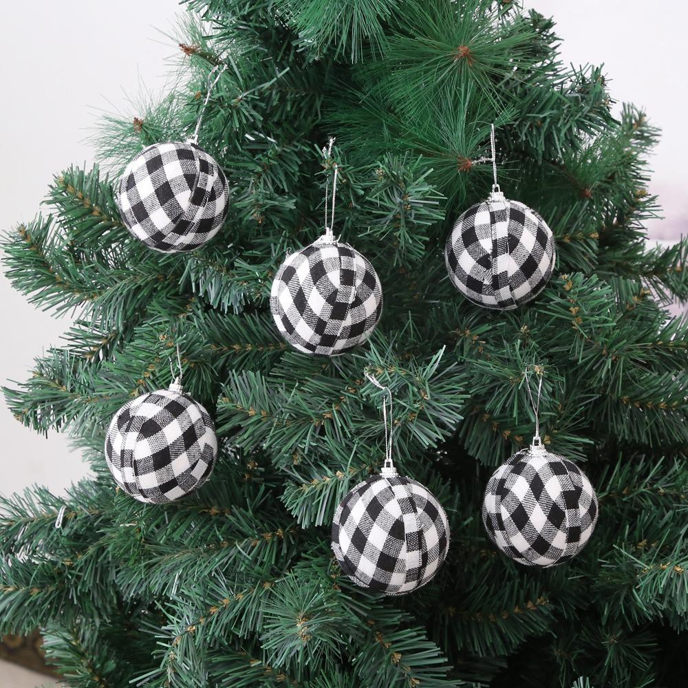 6pcs/bag Vintage Plaid Fabric Ball Hanging Christmas Tree Decorations  Holiday Party