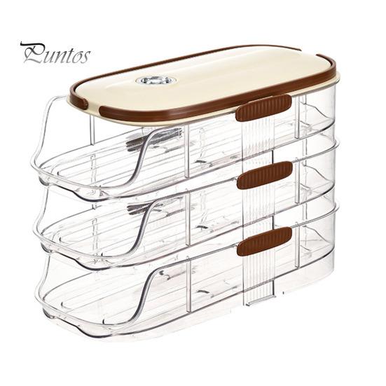 Automatisk rullende eggbeholder Kjøleskapsoppbevaringsboks BPA-fri, gjennomsiktig stablebar kjøleskapsoppbevaringsboks med lokk