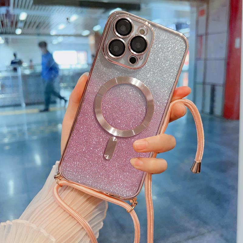 Crossbody Lanyard Full Lens Protect Case For iPhone 15 16 16E 14 13 12 11 Pro Max Plus Magsafe Magnetic Wireless Charging Cover