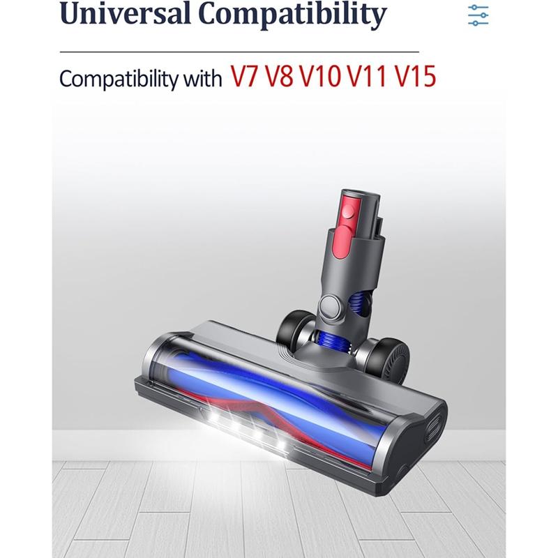 Für Dyson V7 V8 V10 V11 V15 Staubsaugeraufsatz, Schnellverschluss-Motorkopf, V-förmige Borstenwalzenbürste mit LED-Leuchten