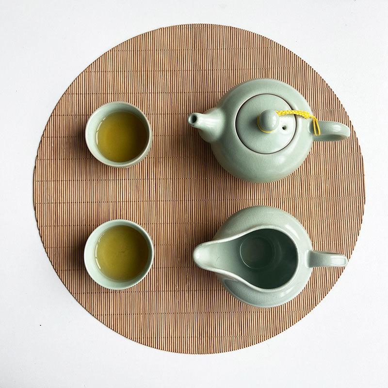 Traditionelles chinesisches Teeservice aus Bambus, ovale, gewebte Bambus-Untersetzer zur Wärmeisolierung, Vintage-Stil, Essentials für die Teezeremonie