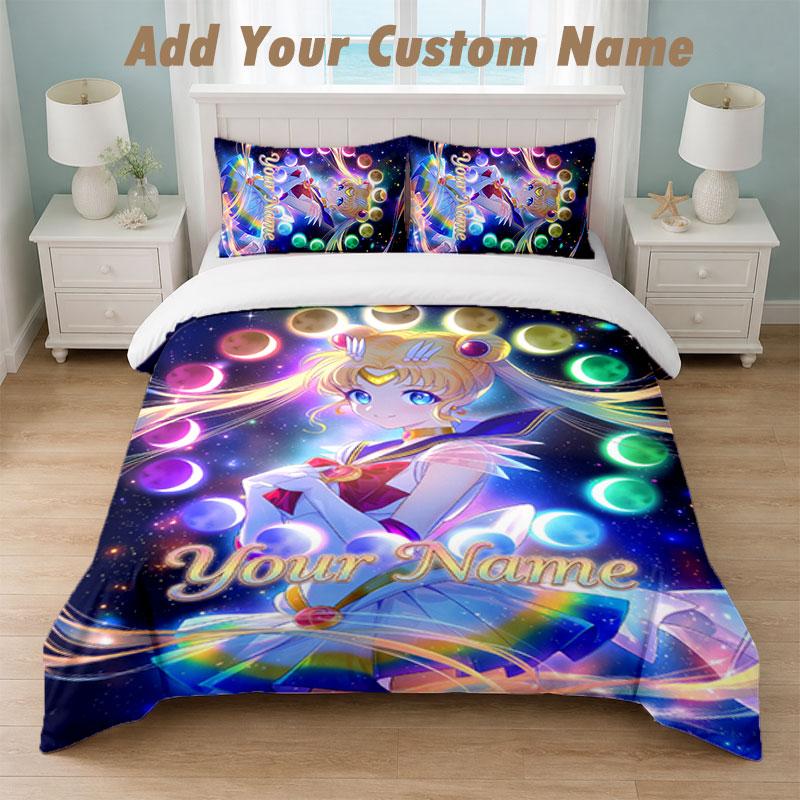Pościel 1 poszewka na kołdrę 2 poszewki na poduszki Nadruk Sailor Moon Miękka pościel Dekoracja sypialni