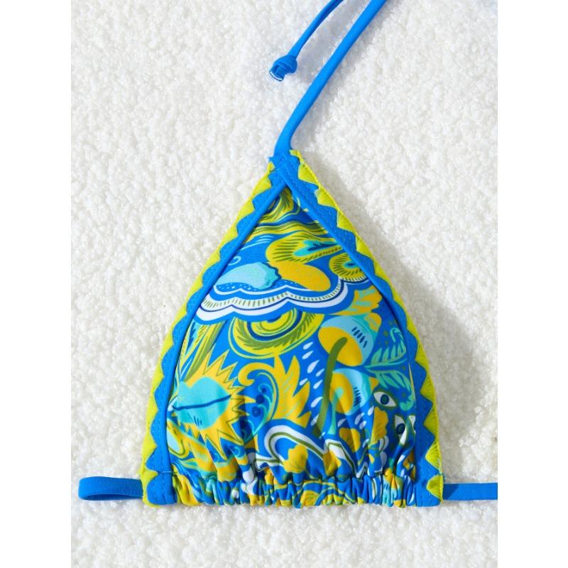 Vibrant Tropical Print Triangle Bikini with Side Tie Bottoms
