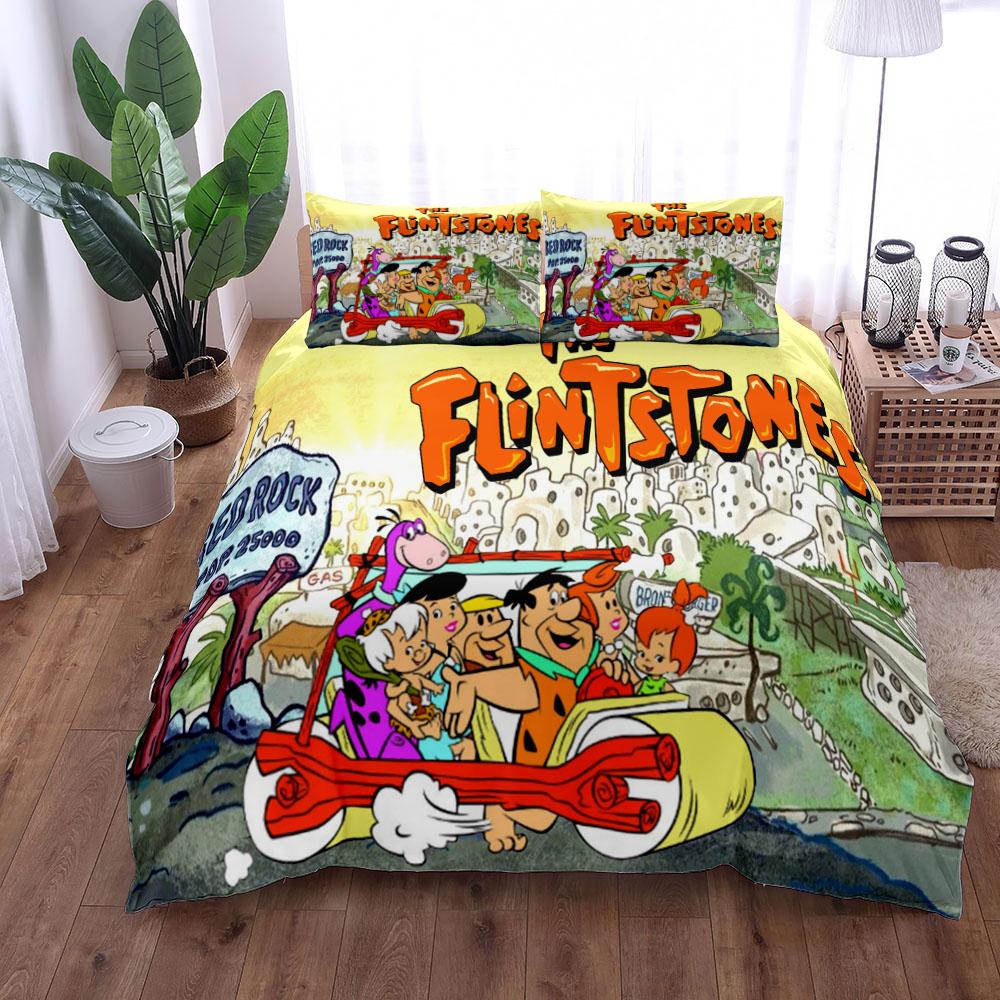 3D Anime The Flintstone Duvet Cover Set King Queen Double Full Twin Single Size Bed Linen Bedroom Duvet Cover Sets Home Textiles