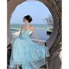 Travel shadow green backless neck sling chest pad dress women's summer seaside vacation beach dress super fairy wear