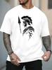 Unisex Black Crew Neck Tee White Spartan Warrior Silhouette Spear And Helmet Ancient Greek Fighter Graphic Casual Cotton Tops