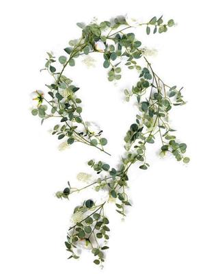 185 cm künstliche Blumen-Eukalyptus-Girlande, Kamelien, Seidenrosen, Pfingstrosen, Rankendekorationen, künstliche Blätter, Blumenmuster für Hochzeit, Wanddekoration, Garten, Zuhause, Party
