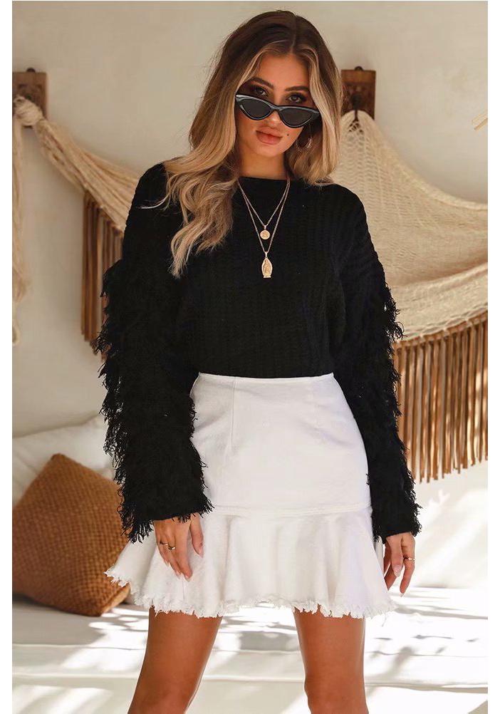 2025 Autumn/Winter Women's European & American Style Loose Tassel Knit Sweater