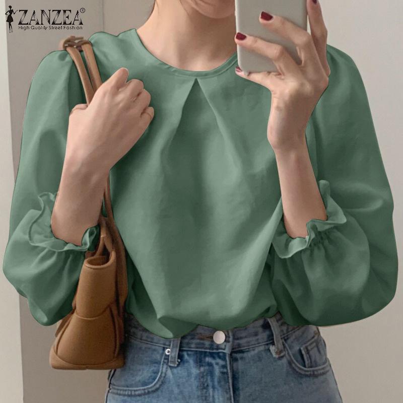 

ZANZEA Женская повседневная летняя блузка с круглым вырезом и длинными рукавами