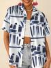 Gentle blue floral printed shirt for women, short-sleeve loose lapel design, niche vacation style top