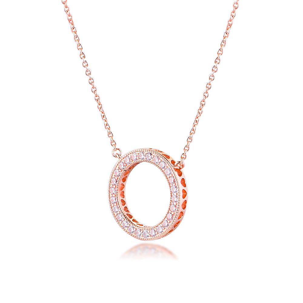 Rose Gold Circle of Sparkling Pendant Necklace 925 Sterling Silver Necklaces for Women Fashion Jewelry Collier Femme