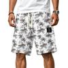 Men Corduroy Drawstring Shorts Casual Loose Fit Summer Turtle Print Elastic Waistband Classic Wear Patchwork Design