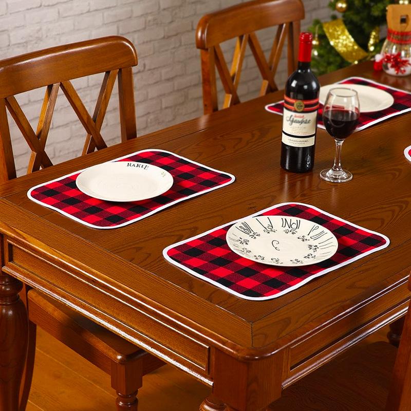 29.5X45CM Christmas Decoration Supplies Plaid Cloth Placemat Dining Table Knife Fork Plate Placemat Plaid Tablecloth Table Mat