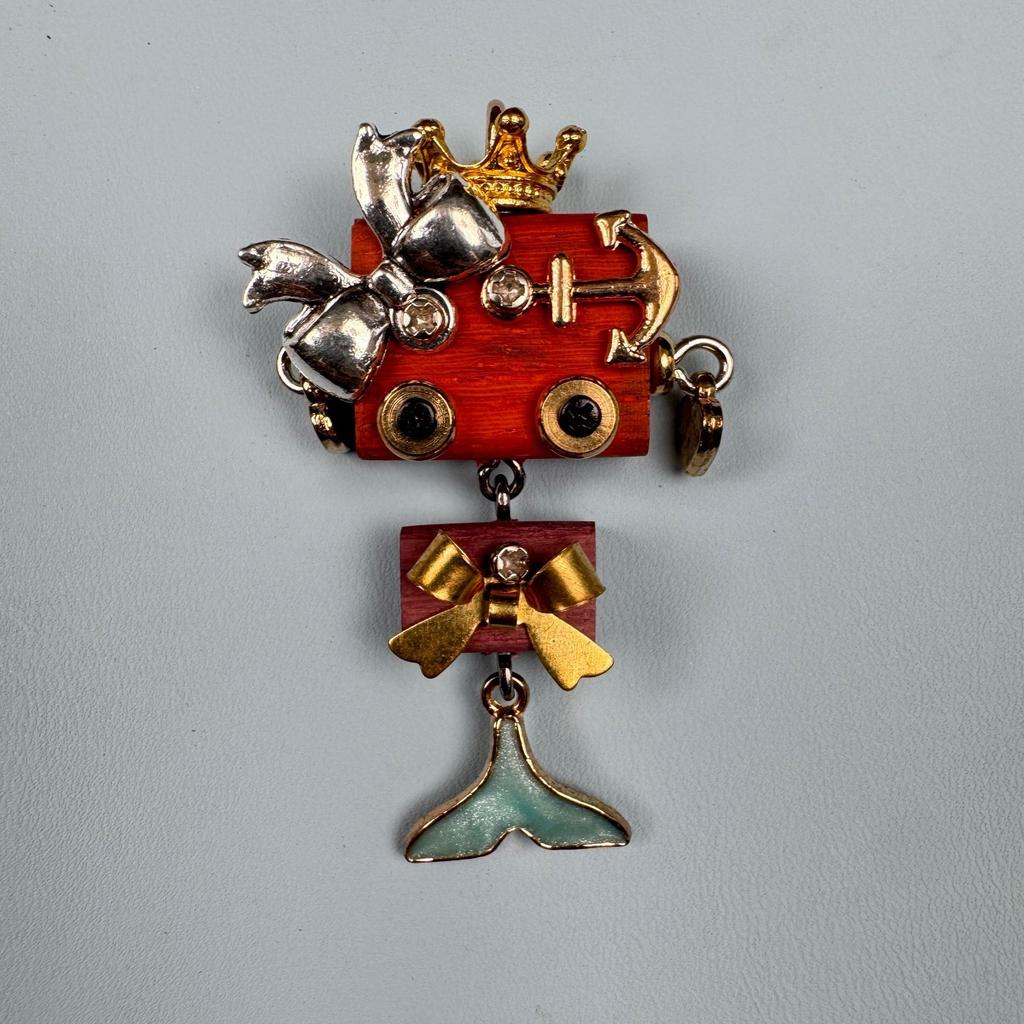 Handmade Zodiac Design Steampunk Robot Alloy Necklace Pendant Wooden Keychain Charm Unisex Phone Chain Accessory