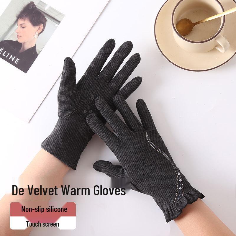 Damen Touchscreen Winddichte Radhandschuhe - Deutsches Samt, Rutschfest, Outdoor Herbst/Winter Wärme, Fingerloses Design zum Autofahren & für die Handynutzung