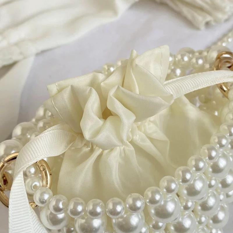 Persality Pearl Light White Beaded Hanbags For Girl Gift Pearls Lg Chian Shoulder Purse Wedding Bridal Clutches New Trendy