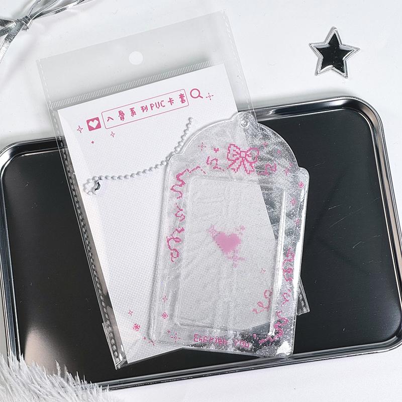 Pixel Style Kpop Photocard Holder Id Badge Holder Student Bus Card Protective Photo Sleeves Bowknot Photo Card Holder