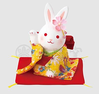 Yakushi Kiln Nishikiya Chirimen Flower Rabbit Hand (Right Raised/Small)