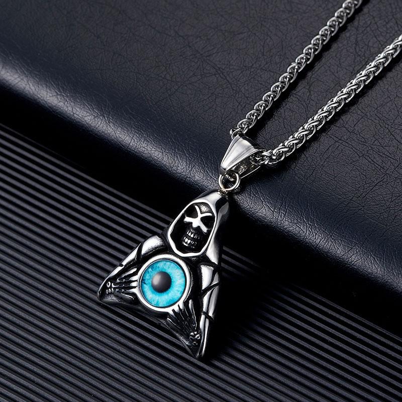 Stainless Steel Devil Eye Skull Pendant Necklace Punk Style Mens Jewelry Daily Wear