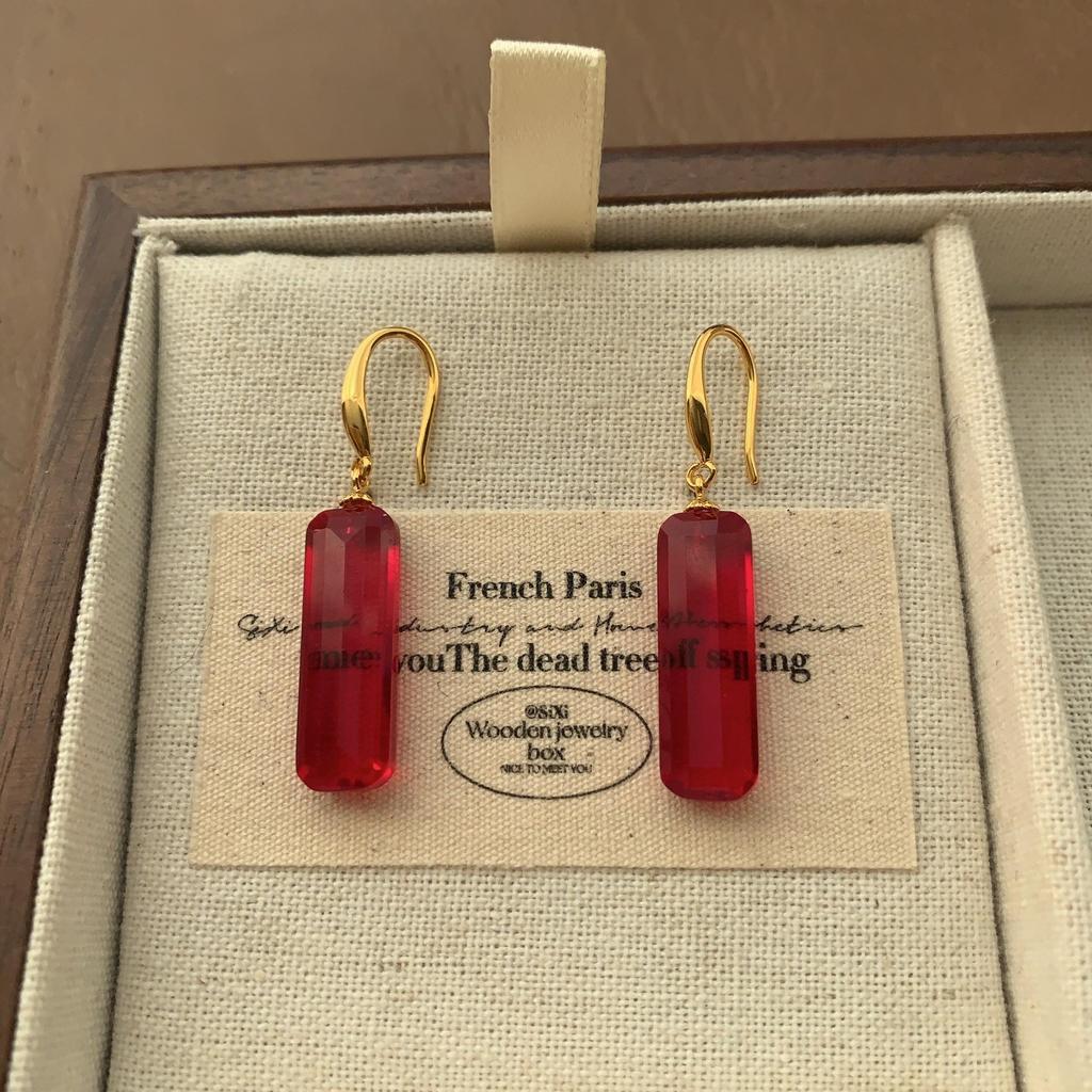 Rote Kristall Strass Fransenohrringe Ohrringe Elegant Leichter Luxus Exquisit Festliche Atmosphäre Überohrringe