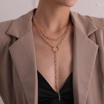 Europe, America, Retro Exaggerated Round Geometric Ring Necklace Women, Fashion Personality Hip-hop Long Necklace