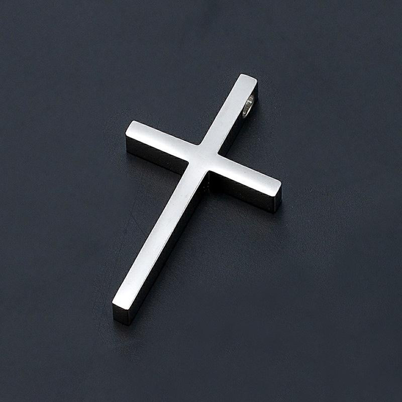 Polished Titanium Steel Cross Pendant Necklace for Men - European & American Style