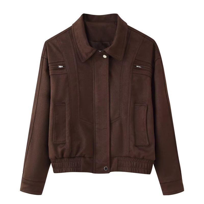 Kaslead New Women Clothes Western Style Versitile Fashion Three-Color Suede Short Cargo Outerwear