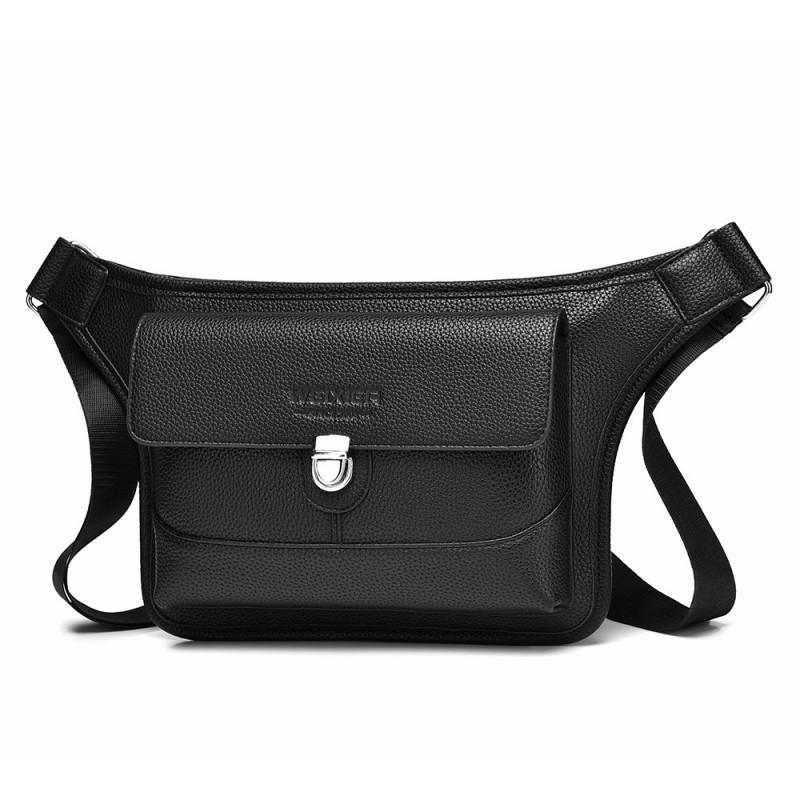 New Men s Crossbody Bag PU Leather Waterproof Lychee Pattern Shoulder Retro Hand-held Small Men 26x2x19 чёрный