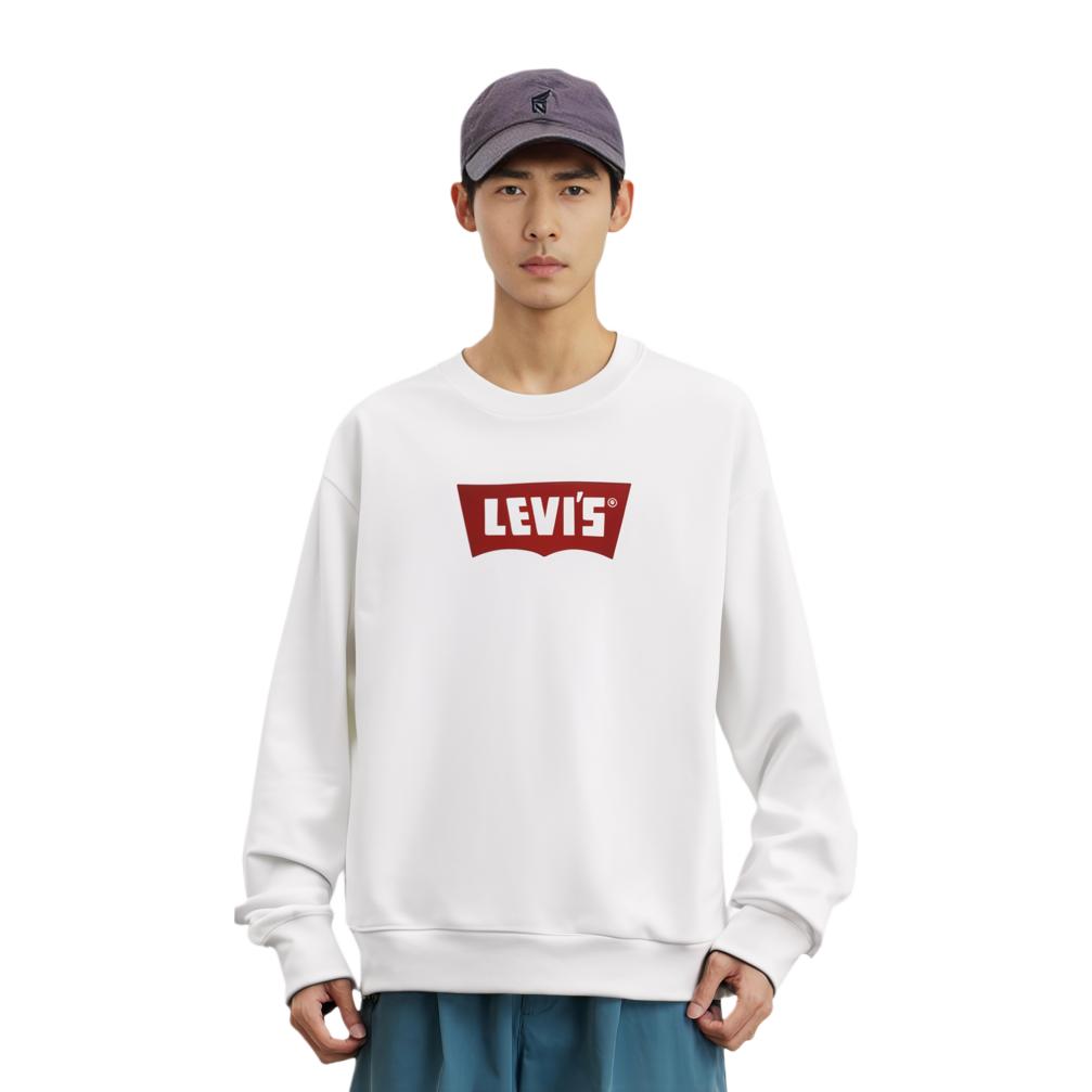 Levis Denim Wanderer Series FW24 Logo Print Ribbed Crew Neck Loose Fit Long Sleeve Sweatshirt Men sweatshirt White 0018N-0000