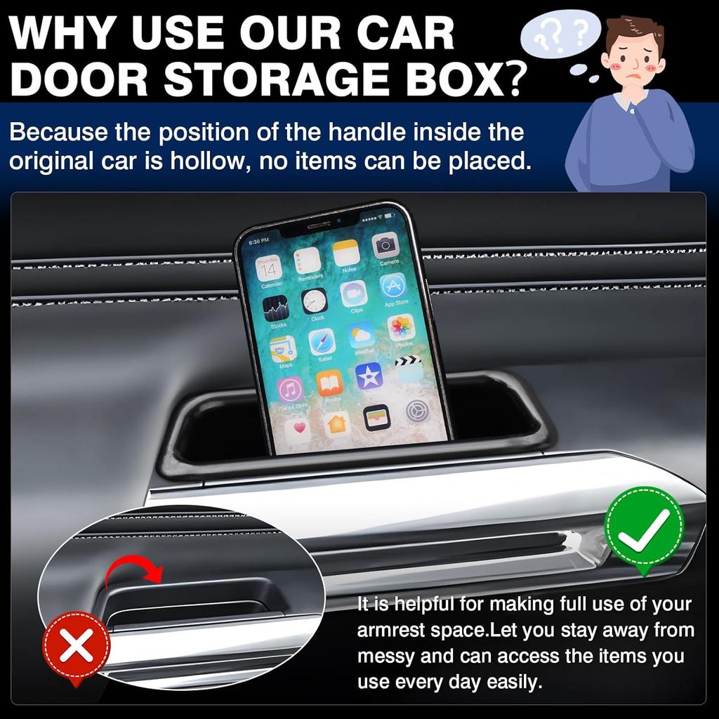 Autorder Door Side Storage Box for 2024 Ford Mustang Accessories Armrest Phone Container Door Organizer Handle Pocket Tray with Anti-slip Mat 2PCS