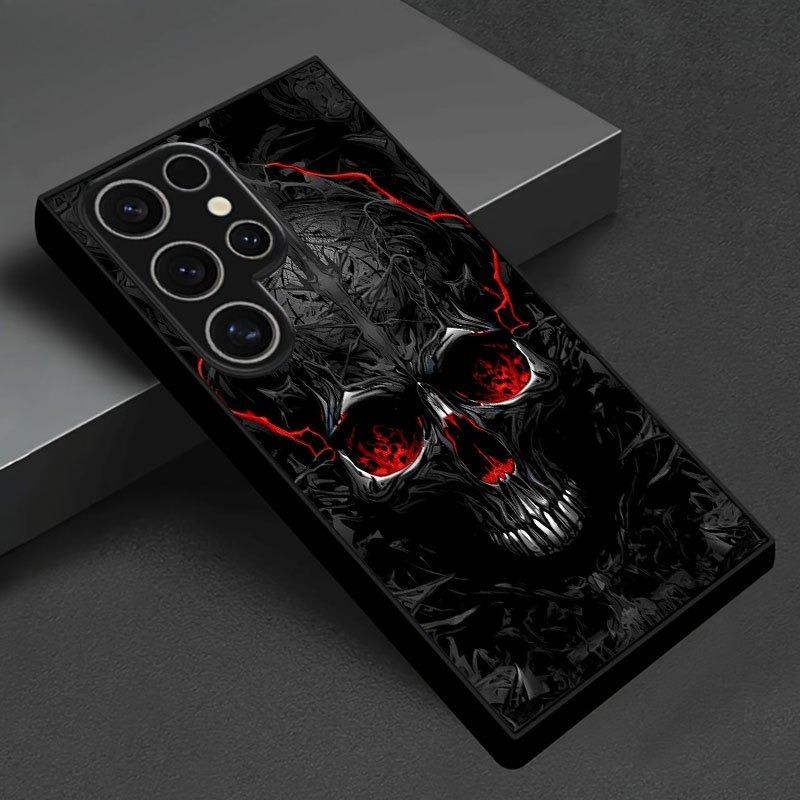 Dark Skull Art Pattern Glass Phone Case Suitable for Samsung Galaxy S26 S25 S24 S22 S21 S20 FE/Ultra/Plus Anti Drop Back Cover