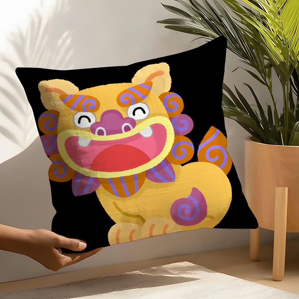 Linen Cushion Covers For Decorative Sofa Home Pillows Case Car Chair Pillows Cases Japanese Traditional Shrine Ritual Prints