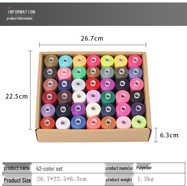 42-Spool Polyester Sewing Thread Set - 1000 Yards Each, Multicolored for Hand & Machine Sewing