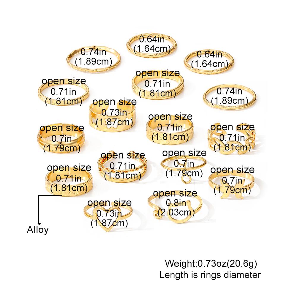 2024 Fashion Leaf Ring Love Butterfly Cat Head Twist Ring 16 Piece Gold Deluxe Cat Ring Open Hand Carved Jewellery Gift Set