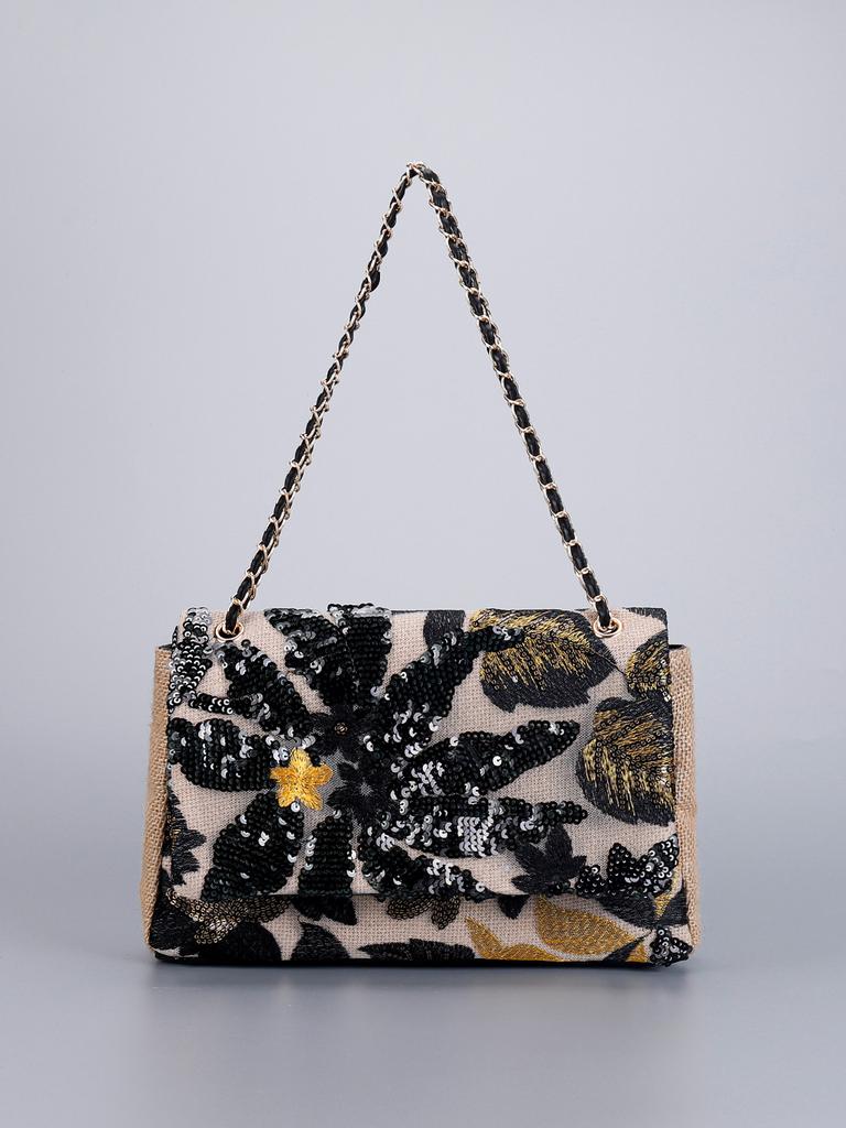 Embroidery sequined shoulder bag summer new niche woven straw bag high-end large-capacity armpit bag