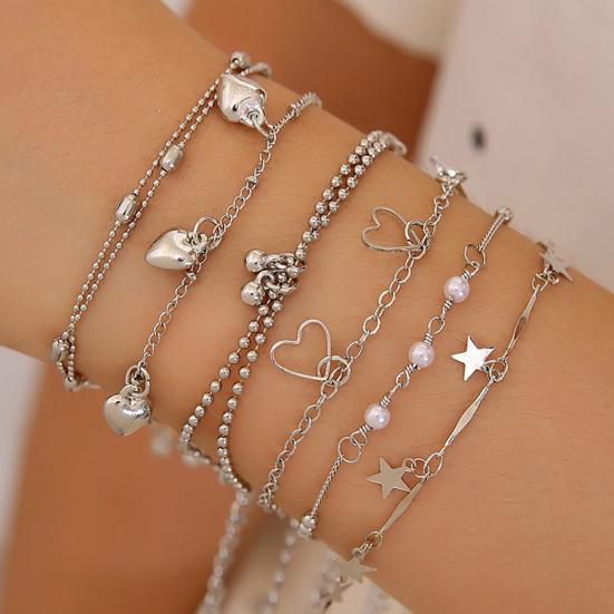 6 Layer Bracelet, Adjustable Tail Chain, Alloy Plating Wear-Resistant Multi-Layered Bracelet, Korean Style Bracelet for Women