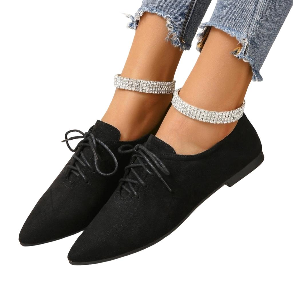 Women's Fashion Pointed Toe Lace-up Casual Flat Shoes for Plus Size