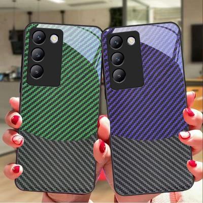 Zweifarbige Streifen für Y72 33S 11 03 36 96 Lite 35 16 Iqoo 12 V40 SE 5G 29 40 21 30 X80 Pro Vivo Handyhülle aus gehärtetem Glas Schwarz